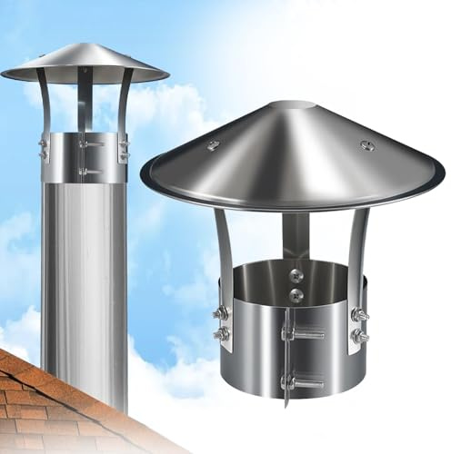 Chapeau Cheminée Rond, 75/90/100/110/125/150/160/180/200mm Capot de Cheminée, Hotte de Ventilation, Couvercle Anti Pluie pour Toit Extérieur(90mm/3.5in)