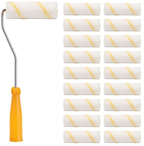 Small Paint Roller, 18 PCS Mini Paint Roller Set with Handle, 4 Inch Mini Rollers for Painting, Ideal for Indoor Walls, Ceilings and Fences, Smooth Finish for DIY and Professional Use