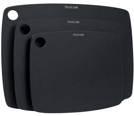 BESTCOOK Holzfaser Schneidebrett 3er-Set, Spülmaschinenfest Chopping Board | Nicht Giftig, Hohe Dichte, Antiporös, BPA-frei, Messerfreundlich, Ideal zum Schneiden von Fleisch, Gemüse, Käse und Brot