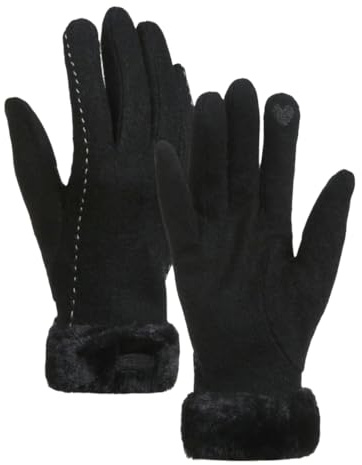 QDLTGBD handskar damcykelhandskar för höst och vinter, fodrade med fleece, förtjockade, vindtäta, varma, köldbeständiga, svart, enhetsstorlek