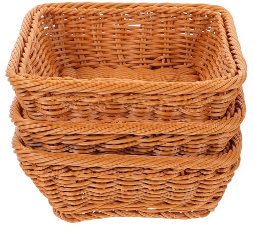 Toyvian Set 3 Pezzi Cestini Intrecciati in Plastica per Snack Cesti Portafrutta e Portaoggetti Quadrati Rustici per Cucina e Scrivania Cestini Multifunzione Ecologici Riutilizzabile