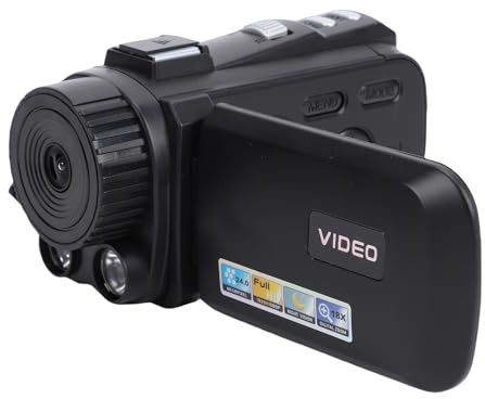 Jiawu Caméscope Vidéo, Enregistreur D'appareil Photo Numérique avec Vision Nocturne, Full HD 1080P 24MP 3,0 Pouces, Rotation à 270 Degrés LCD, Caméscope à Zoom Numérique 18X (Black)