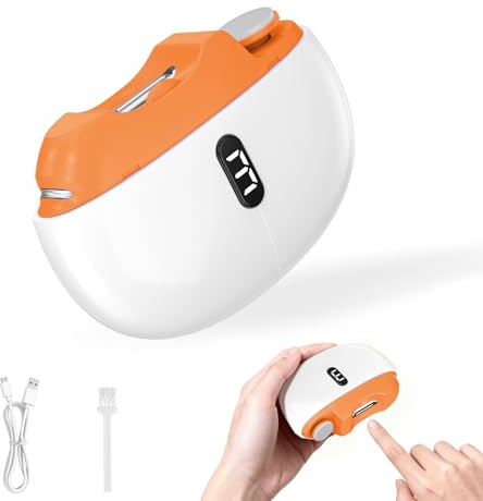 Coupe Ongle Electrique 3 en 1, Nouveau Coupe Ongles avec Polissage Lumière LED et Rangement, Lime a Ongle Electrique Automatique à 3 Vitesses, Faible bruit, Pour Bébés, Adultes, Personnes Âgées-Orange