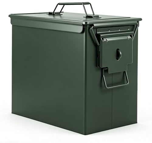Trucky Munitionsbox Ammo Box 33x19x28 cm Metallkiste Munitionskiste Metallbox Aufbewahrungsbox mit Deckel Army Grün Metall