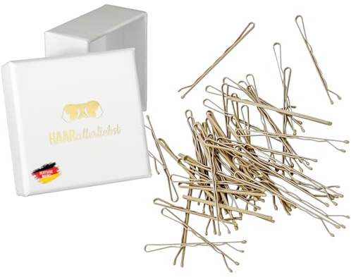 HAARallerliebst Haarklammern für blondes Haar (50 Stück | beige | 5cm) inkl. Schachtel zur Aufbewahrung … (Schachtelfarbe: weiss)