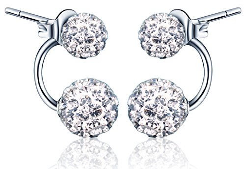 Yumilok 925 Sterling Silber Doppel Kristallkugeln Ohrhänger Ohrstecker Ohrring Jackets Hypoallergen Ohrschmuck für Damen Frauen Mädchen