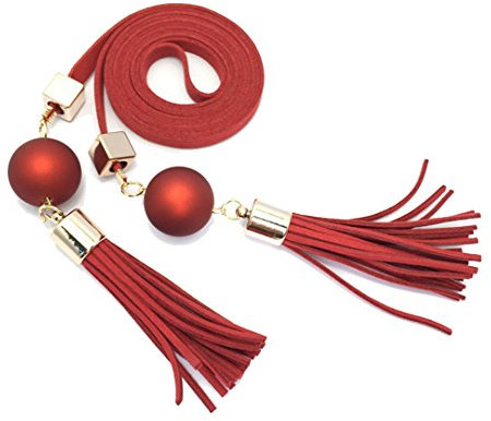 Cheerlife Damenmode Schmaler Gürtel mit Quasten Taillengürtel Kleidgürtel Bindegürtel Rot