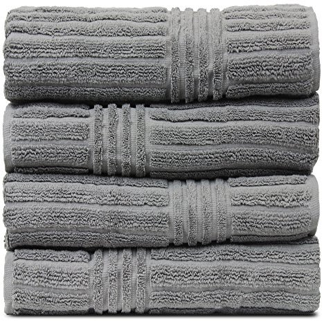 BC Bare - Juego de 4 Toallas de baño (algodón Acanalado con patrón de Canales), Gris, Bath Towel - Set of 4