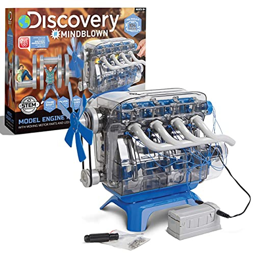 Discovery Model Engine Building Kit, DIY 4-Cylinder Combustion Engine, Working Pistons Fan Valves Belts LED Lights, STEM Mechanic Engineering Construction Experiment Set, Kids & Adults Gift