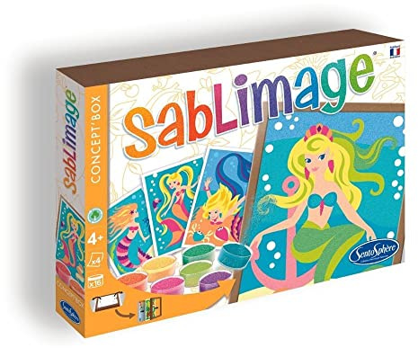 Sentosphère – Sablimage Sirenas – Kit de Manualidades para niños – 4 Cuadros para Crear – 16 Colores de Arena – El Embalaje se Convierte en Marco – A Partir de 4 años – Fabricado en Francia – 8806