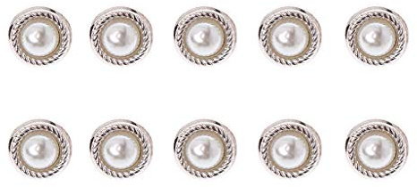 Gjyia 10 Stücke Cremeweiß Faux Perle Kunststoff Schaft Knöpfe Nähen Hochzeit Handwerk Verschönerung 10mm Cremeweiß + Silber 10mm