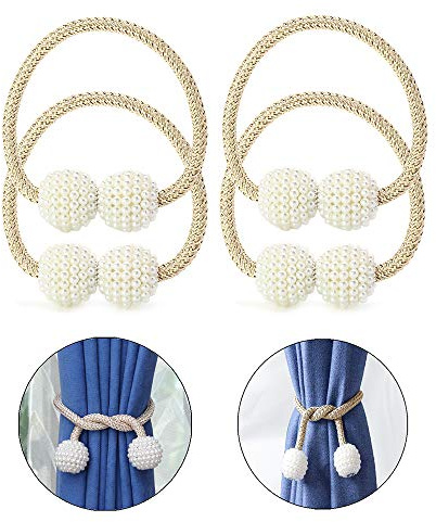 Ymwave 2 par draperi Raffhållare Magnetisk gardin clips lina baksida gardin hållare används för hem kontor hotell fönsterdekoration – beige