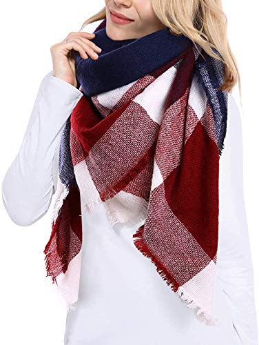 JFAN Moda Tartan Sciarpa Donna Inverno Pasmina Grandi Tartan Stole Maglia Scialle Autunno Inverno Donna Morbido Sciarpa Avvolgere Scialle Scarf Wrap Caldo Stile Quadrato