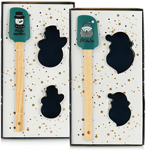 com-four® 6-teiliges Backset grün, Plätzchenform und Teigschaber | Keksausstecher für Weihnachten - Teig-Spatel [Auswahl variiert]