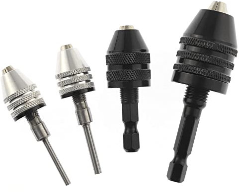 FYSL Bohrfutter 4 Stücke Schnellspannbohrfutter, Bohrfutter Adapter, Multifunktions Schnellspannbohrfutter, Schnellspann Bohrfutter, Silber und Schwarz(0,3-6,5mm/0,3-3,6mm/0,3-3,4mm)