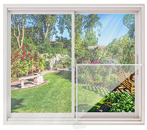 MYCARBON Moustiquaire Fenêtre 150 * 180cm, Lot de 2, Filet Anti-Insectes avec Ruban Adhésif Bande Auto-agrippante sans Perçage Voile Moustiquaire Découpable Maille Fine Anti-Mouche Moustiques - Blanc