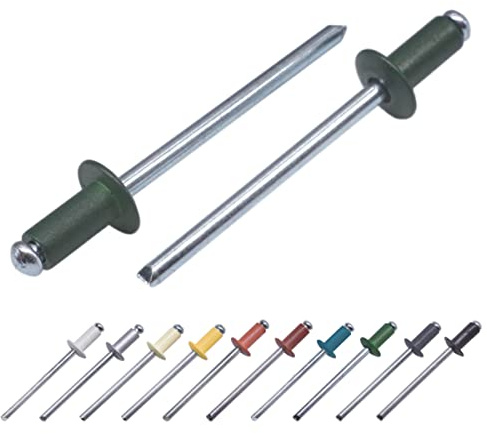 Confezione da 100 rivetti ciechi verniciati 3,2 x 8 mm, testa a cupola, DIN 7337, rivetti in alluminio e mandrino in acciaio, rivetti pop (100, verde cromato RAL 6020)