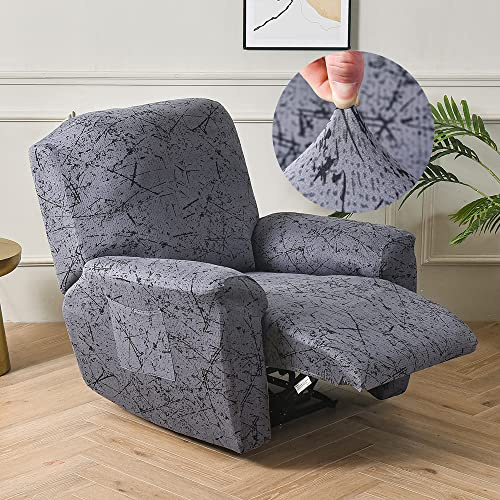 Highdi Stretchhusse für Relaxsessel Komplett Sesselschoner 4-teilige Modern Bedruckter Sesselbezug Stretch Relaxsessel Bezüge für Fernsehsessel, Recliner Sesse, Schaukelstuhl (Dunkelgrau)
