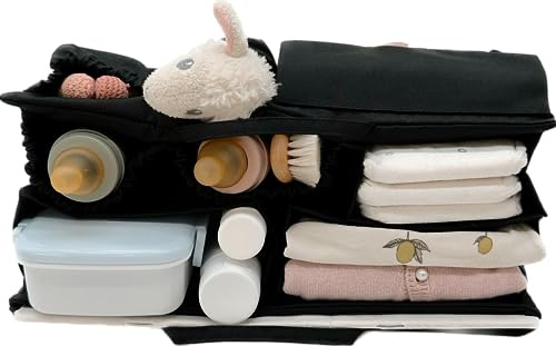 lilibell Classic - Baby Wickeltasche Handtasche Organizer, zahlreiche Fächer, wasserabweisend und waschbar flexibel für Shopper/Rucksäcke - Bag in Bag (Schwarz)
