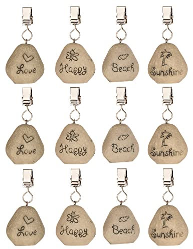 BigDean Tischdeckenbeschwerer aus Naturstein – mit robustem Clip zum befestigen – Tischdeckenhalter für Indoor + Outdoor geeignet – Tischdeckenklammer für Partys oder Hochzeiten – Tischklammern