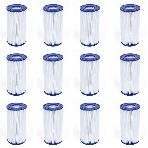 Bestway 58012E Type III/A Outdoor Swimming Pool Filter Pump Cartridge Replacement 4.2x8 for Use in 500/800/1500 Gallon Filter Pumps (12 Pack)