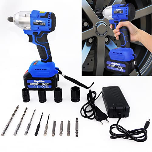 Huini Cordless Impact Wrench 1/2, Brushless Impact Driver 2 in 1 Electric Impact Wrench with Fast Charger & Variable Speeds, 1/2 Impact Drill Wrench Tool for Car Home DIY (1 Battery)
