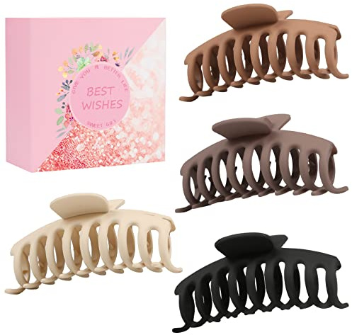 Wolfway Große Haarklammern, 4 Stück, 10,9 cm, Haarspangen für Damen und Mädchen, matte Klauen-Haarspangen für dickes Haar, starker Halt, Vintage-Klauenclips der 90er-Jahre