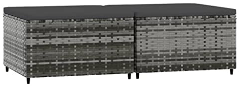 vidaXL Gartenhocker 2 STK., Sitzhocker mit Kissen Stahlrahmen, Modular Hocker für Garten Terrasse, Fußhocker Gartenmöbel, Grau Poly Rattan