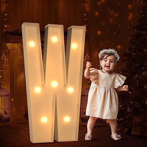 Tongjoy 3FT Marquee Light Up Letters, Large Marquee Letters, DIY Giant Letters for Baby Shower Birthday Party Backdrop Decorations, Light Up Letters for Wedding Decor, Kids' Mosaic Kits Letter W
