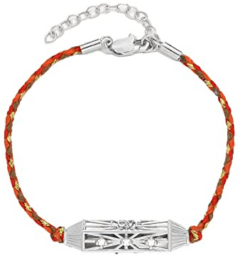 Oak & Luna - Bracelet talisman de protection personnalisée avec cordon orange/bleu – Argent sterling 0,925, vermeil doré – Option diamant précieux – Bijoux de créateur pour femme – Cadeau gravé