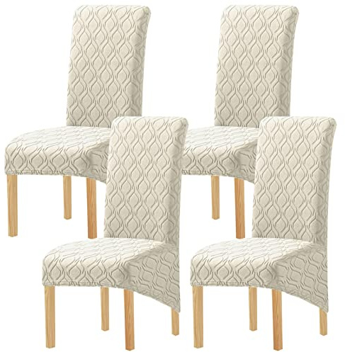 GYHH XL Größe Stuhlhussen Mit Hoher Rückenlehne Elastizität Spandex Stoff Stuhlhusse Sitzbezug Große Dicke Stuhlhussen Für Zuhause Esszimmer Küche Bankett (Beige,4er Pack)