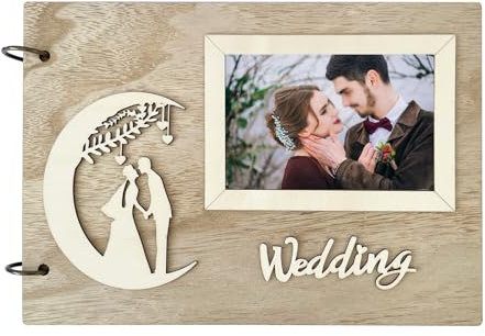 Libro degli Ospiti di Nozze, Creativa 5 pollici Album Scrapbook Slot -Diario del Matrimonio in Legno, Rustico Guest Book 40 Pagine per Battesimo Anniversario Compleanno Lauree