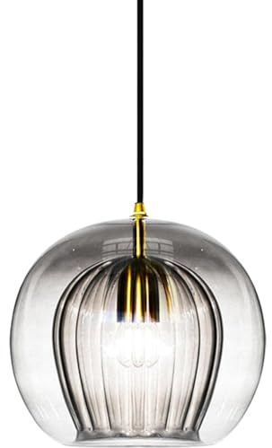 S-Cevada Doppelschichtige Glaskugel Pendelleuchte Messing E27 Lampenfassung Globus Hängelampe Deckenleuchte für Schlafzimmer-Esszimmer (Grau, 20cm)