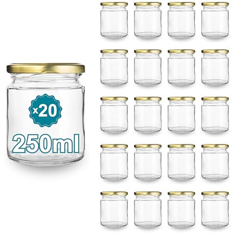 Espirito Rebelde 20 vasetti di vetro rotondi vuoti, 250 ml, ideali per marmellate, conserve, miele e caramelle | Matrimonio
