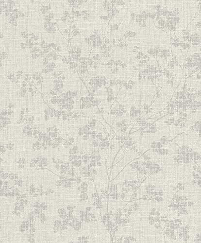Rasch Wallpaper 653861 - Carta da parati in tessuto non tessuto con fiori effetto lino, collezione Welcome Home