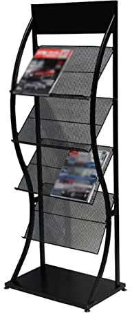 Prospektständer 4-stöckiger Zeitungs- und Zeitschriftenständer aus Metall, Bücherregal, Broschüren-Präsentationsständer, Büroboden-Informationsständer, Höhe 146 cm Bodenstehender Zeitschriftenhalter