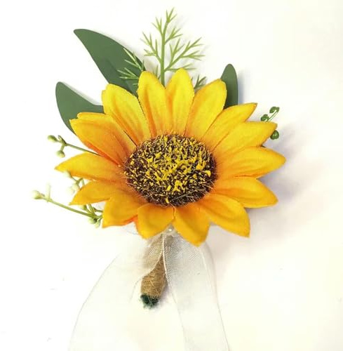 EboLD Künstliche Sonnenblumen-Ansteckblume für das Handgelenk, Brautjungfer, Trauzeugen, Hochzeit, Ansteckblume