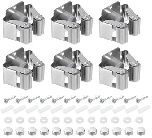Uxcell 6pcs Mop Broom Holder Wall Mount, 304 Stainless Steel, Grey, 5.2 cm x 4.6 cm x 4 cm, Kitchen, Bathroom, Garage, Laundry Room, Home Organization