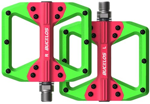 BUCKLOS Mountain Bike MTB Flat Platform Pedals - Nylon Wide Road Bike Pedal - Bicycle Large Non-Slip Pedals for Ebike/Gravel/Hybrid/Folding Bike 9/16