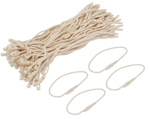 QUARKZMAN 100 Stück Hängeetiketten Schnur, 1 x 120mm Polyester Sicherheitsfäden mit Schnappverschluss für Kleidungsetiketten – Ideal für Preisschilder & Produktkennzeichnung, Cremefarben