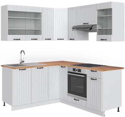 Vicco Eckküche Fame-Line, Weiß Landhaus/Weiß, 190 x 160 cm, AP Eiche, zur individuellen Erweiterung und flexiblen Anordnung geeignet
