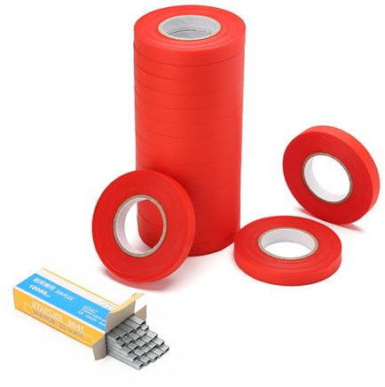 Nastro adesivo per legatrici vegetali, strumento con 20 rotoli di nastro, 1 scatola di graffette, nastri per macchine per legare piante da giardino per potare verdure