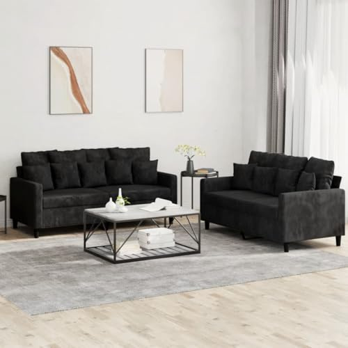 Willood 2-TLG. Sofagarnitur mit Kissen Schwarz Samt