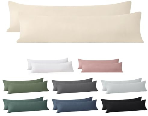 Jellymoni Kissenbezug 40x145 Baumwolle 2er Set Kissenbezüge Beige Oeko-Tex aus 100% Gewaschene Baumwolle Kopfkissenbezug mit Verstecktem Reißverschluss Weich 2 Stück Kissenhülle für Kissen 40x145cm