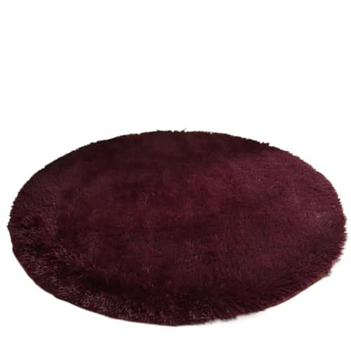 Flauschiger teppich Dicke, weiche, runde, flauschige Teppiche for Wohnzimmer, Plüschteppich, Schlafzimmer, Fell, Langflorteppich, Bodenmatte, weiche, zottelige Teppiche, Heimmatte(Wine Red,100x100cm)