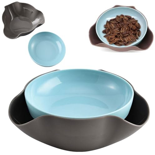 Shell Collecting Snack Bowl - Snack Serving Dish, Double Dish Bowl Snack Serving Bowl with Food Waste Compartment, Nuts Pistazios Cherries Edamame Snack Bowls, Separated Double Bowl Dinnerware Set