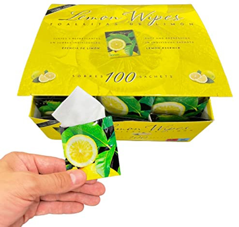Toallitas Refrescantes Limón – Para Manos – Sobres Individuales – Uso Doméstico y Restaurantes – Lemon Wipes Suaves y Húmedas – Eliminan el olor de Pescado, Marisco, Frituras, Barbacoa