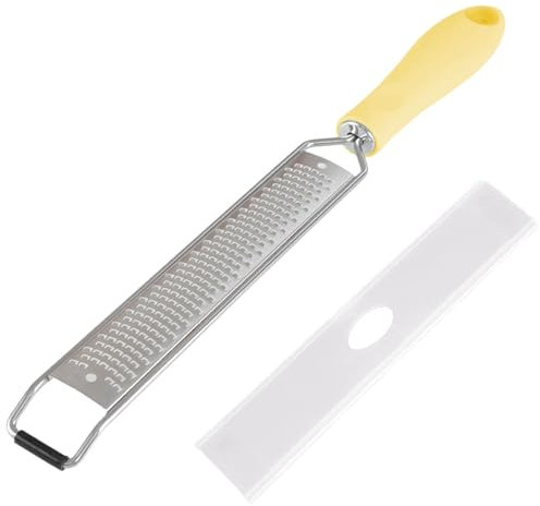 Rallador de limón de metal plano para queso – Rallador de mano de limón con mango largo – Trituradora de mano de acero inoxidable para cocina para queso, chocolate, fruta