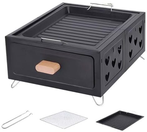 Griglia A Carbone Portatile, Fornello Da Campeggio Con Ripiano Per Carbone Montato Su Cassetto, Griglia Da Campeggio, Mini Grill, Griglia A Carbone Da Tavolo Per Barbecue, Picnic E Preparazione Del Tè