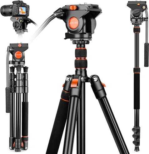 JOILCAN Trípode de video con cabezal de arrastre fluido de 360°, trípode de cámara resistente de 72 pulgadas con amortiguación de fricción suave, monopiés de aluminio para cámara Canon Nikon Sony